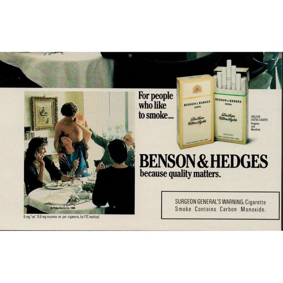 Benson & Hedges Ultra Light Cigarettes 1988 Vintage Print Ad (L15) - Picture 3 of 3